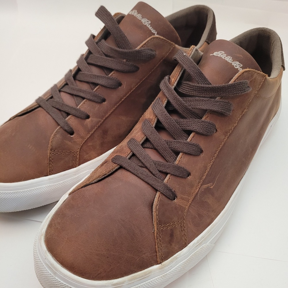 Eddie Bauer Leather Sneakers Mens 13 Brown Excellent Low Top Shoes 0103-966 FH22